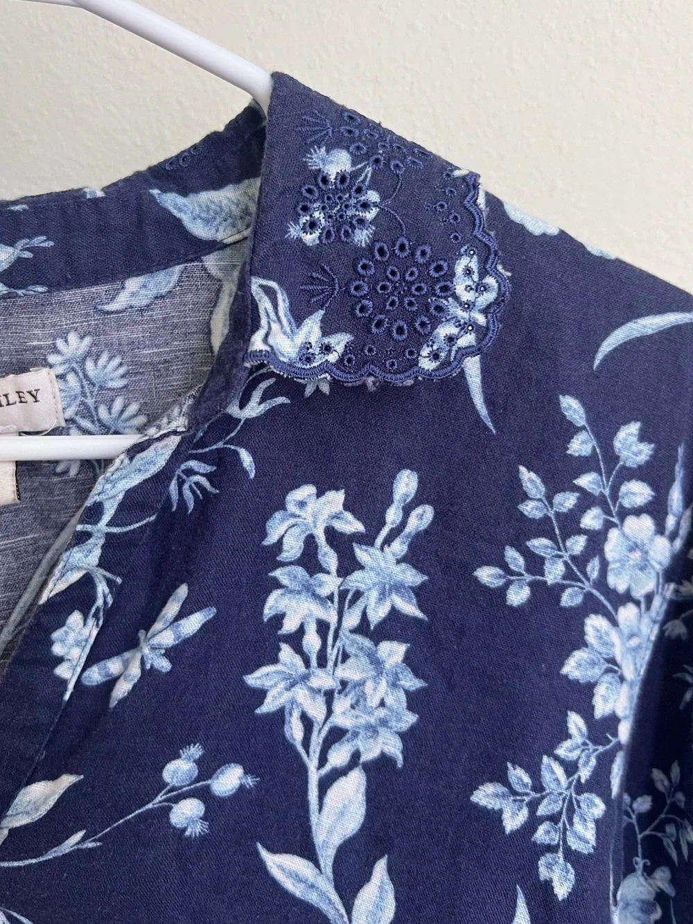 Laura Ashley Navy and Light Blue Floral Button-Down Shirt - Picture 3 of 5